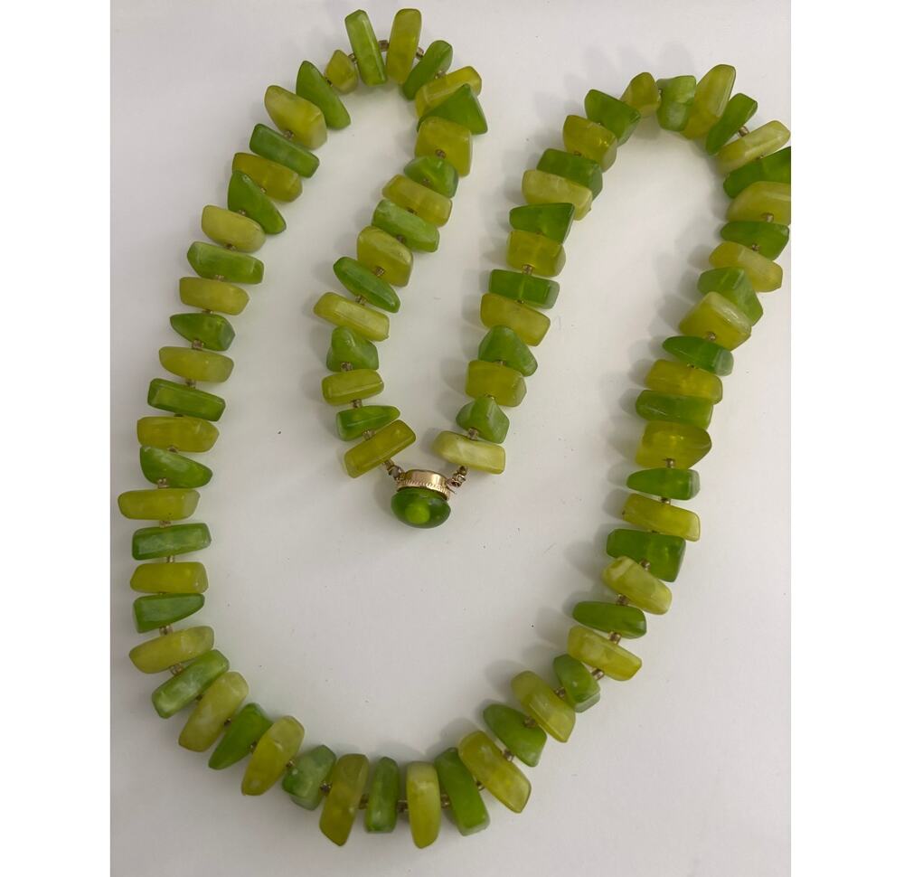 Vintage Plastic Necklace Bright Green Hong Kong